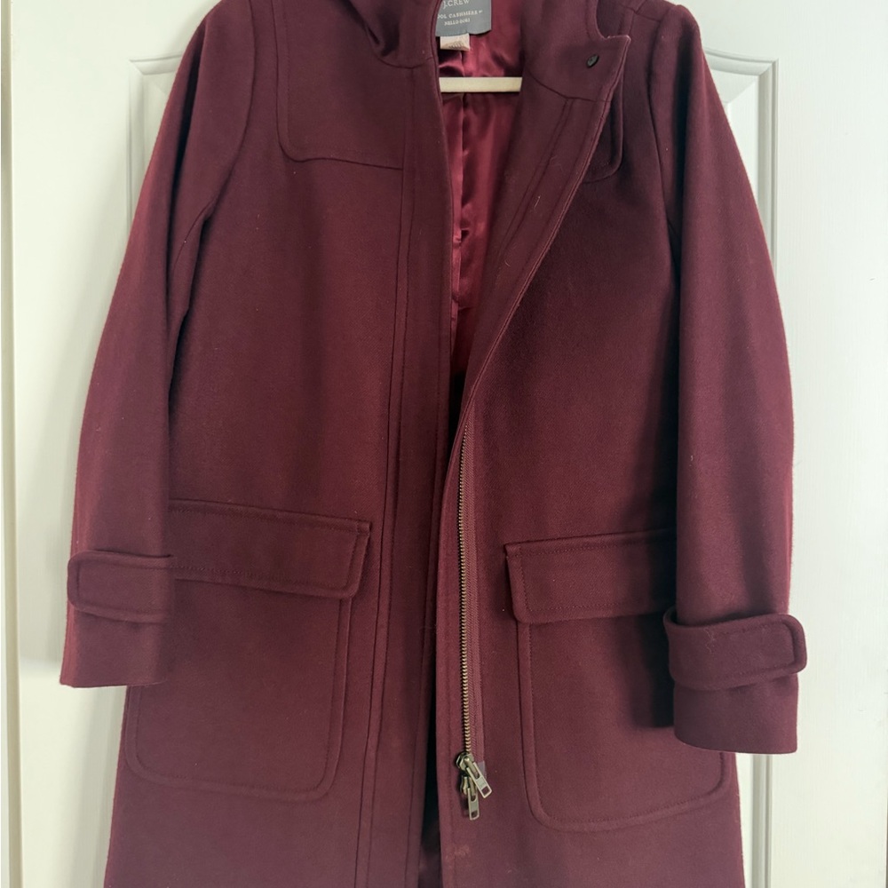 J.Crew Wool Cashmere Coat Size 6 Burgundy Peacoat Hooded Italian Fabric - Picture 4 of 6